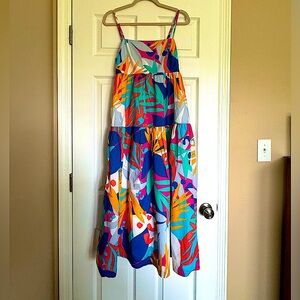 J. Crew Island tropical midi tie back dress